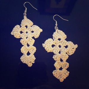 Beautiful Hand Made Crotchet Cross Earrings